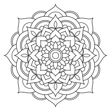 El çizimi çiçek mandala, dairesel şekil, botanik çizimi, doğal tema. Boyama kitabı sayfası, dekorasyon, dövme, duvar kağıdı, arka plan, fayans, çıkartma için. çiçek tasarımı.