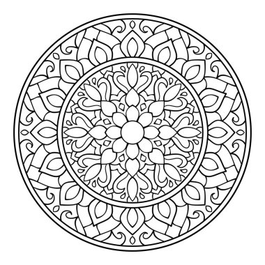 Floral mandala style with round shape. botanical natural theme. coloring book page, decoration, tattoo, sticker.