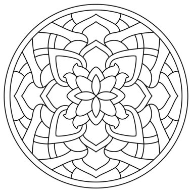 El çizimi çiçek deseni dairesel şekil. Botanik, doğal tema çizimi. boyama kitabı sayfası, dekorasyon, dövme, çıkartma.