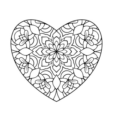 Floral mandala style design with heart shape. botanical theme. for coloring book page, decoration, card, illustration, wallpaper, sticker, tattoo.