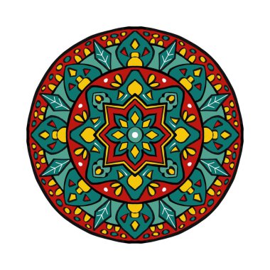 Renkli mandala, botanik stili, doğal temalı, çiçek desenli. boyama kitabı, dekorasyon, dövme, duvar kağıdı, kart, çıkartma, illüstrasyon için.