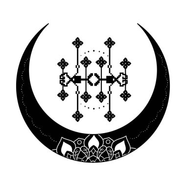 Hilal ay tasarımı, botanik doğal tema çizimi. Dekorasyon, duvar kağıdı, çıkartma, dövme..