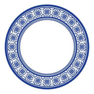 Yuvarlak çerçeve desenli çiçek deseni. Halka şekli. Botanik, doğal tema. Dekorasyon, arka plan, ev dekorasyonu, seramik, kumaş, fayans için. dairesel kenar.