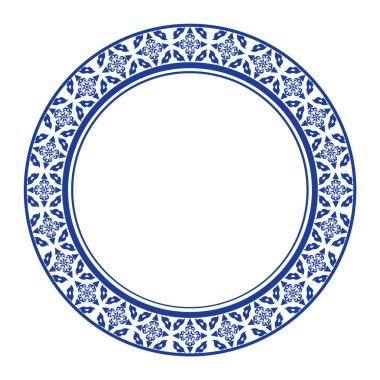 Yuvarlak çerçeve desenli çiçek deseni. Halka şekli. Botanik, doğal tema. Dekorasyon, arka plan, ev dekorasyonu, seramik, kumaş, fayans için. dairesel kenar.