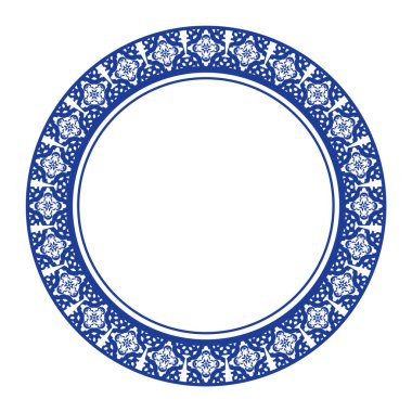 Yuvarlak çerçeve desenli çiçek deseni. Halka şekli. Botanik, doğal tema. Dekorasyon, arka plan, ev dekorasyonu, seramik, kumaş, fayans için. dairesel kenar.