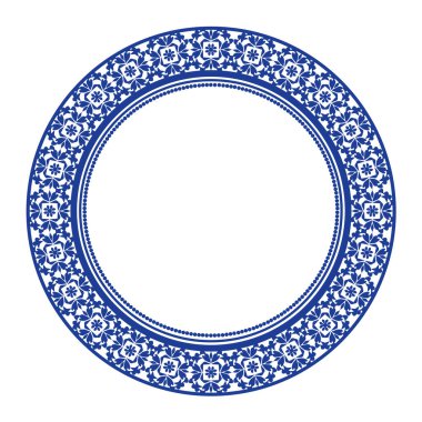 Yuvarlak çerçeve desenli çiçek deseni. Halka şekli. Botanik, doğal tema. Dekorasyon, arka plan, ev dekorasyonu, seramik, kumaş, fayans için. dairesel kenar.