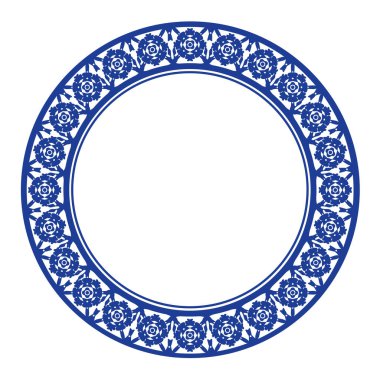 Yuvarlak çerçeve desenli çiçek deseni. Halka şekli. Botanik, doğal tema. Dekorasyon, arka plan, ev dekorasyonu, seramik, kumaş, fayans için. dairesel kenar.