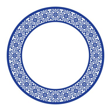 Yuvarlak çerçeve desenli çiçek deseni. Halka şekli. Botanik, doğal tema. Dekorasyon, arka plan, ev dekorasyonu, seramik, kumaş, fayans için. dairesel kenar.