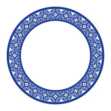 Yuvarlak çerçeve desenli çiçek deseni. Halka şekli. Botanik, doğal tema. Dekorasyon, arka plan, ev dekorasyonu, seramik, kumaş, fayans için. dairesel kenar.