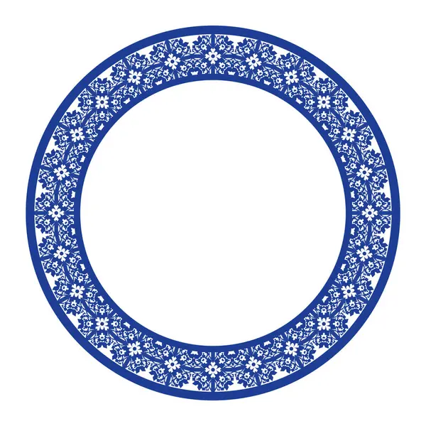 Yuvarlak çerçeve desenli çiçek deseni. Halka şekli. Botanik, doğal tema. Dekorasyon, arka plan, ev dekorasyonu, seramik, kumaş, fayans için. dairesel kenar.