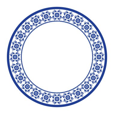 Yuvarlak çerçeve desenli çiçek deseni. Halka şekli. Botanik, doğal tema. Dekorasyon, arka plan, ev dekorasyonu, seramik, kumaş, fayans için. dairesel kenar.