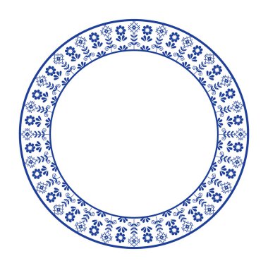 Yuvarlak çerçeve desenli çiçek deseni. Halka şekli. Botanik, doğal tema. Dekorasyon, arka plan, ev dekorasyonu, seramik, kumaş, fayans için. dairesel kenar.