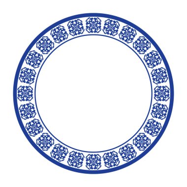 Yuvarlak çerçeve desenli çiçek deseni. Halka şekli. Botanik, doğal tema. Dekorasyon, arka plan, ev dekorasyonu, seramik, kumaş, fayans için. dairesel kenar.