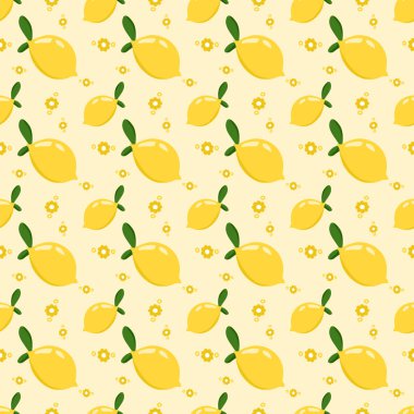 Limon ve çiçek deseni. Taze renk arkaplanı. Tekrarlanan şekil. sarı limon deseni.