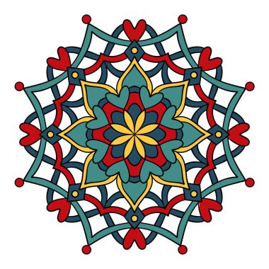 Renkli mandala, botanik tarzı, festival teması, çiçek tasarımı, boyama kitabı, dekorasyon, dövme, duvar kağıdı, kart, etiket, illüstrasyon.