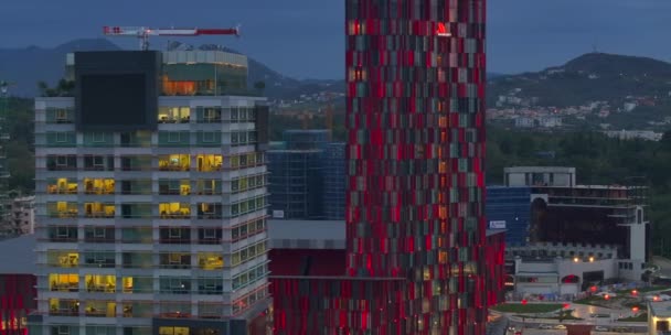 Aerial Urban Twilight View Tirana Capital City Albania — Stock Video