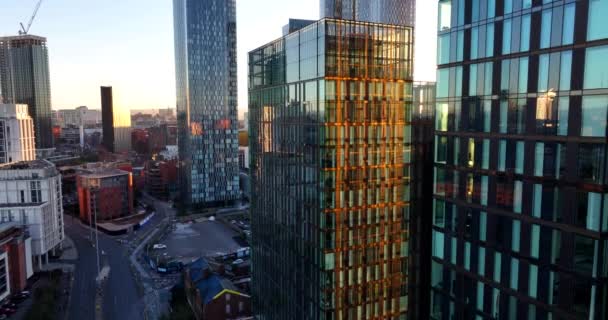 Vista Aérea Cidade Manchester Arranha Céus Recém Construídos Reino Unido — Vídeo de Stock