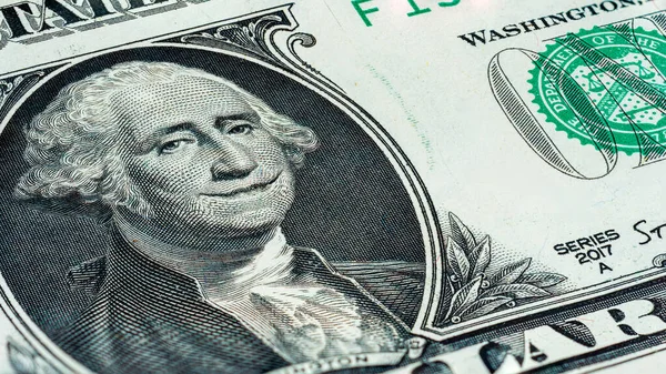 Uśmiechnięty George Washington Zbliżeniu Makro Jednego Dolara — Zdjęcie stockowe