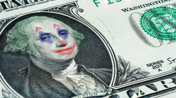 Joker George Washington Zblízka Makro Jednoho Dolaru Bankovky — Stock fotografie