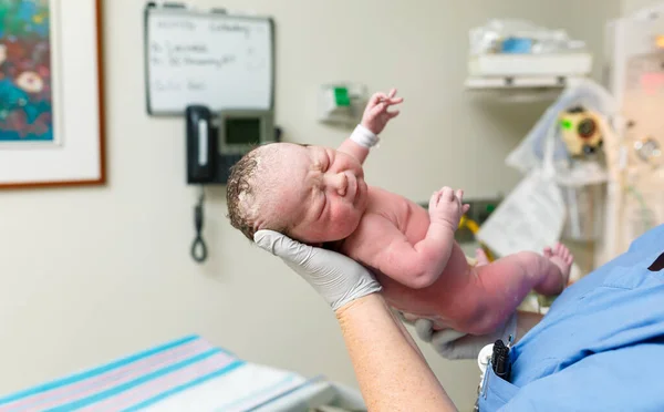 Νεογέννητο Μόλις Γεννήθηκε Κρατάει Νοσοκόμα — Φωτογραφία Αρχείου
