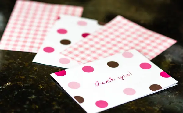 Thank You Cards Notes White Pink Black Polka Dots — Stock Photo, Image