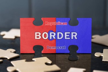 Border, Republican Democrat Political Divide, Immigration Policy Debate, Interlocking Puzzle Pieces clipart