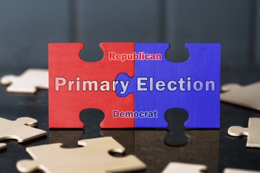 Primary Election Dynamics, Interlocking Puzzle Pieces, Republican Democrat Political Divide clipart