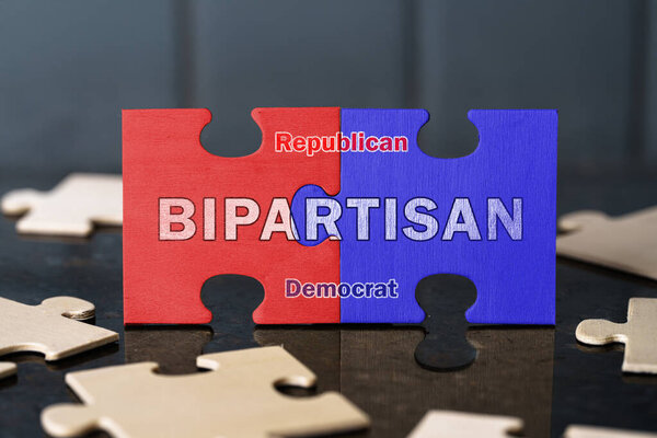 Bipartisan, Republican Democrat Political Cooperation, Policy Agreement, Interlocking Puzzle Pieces