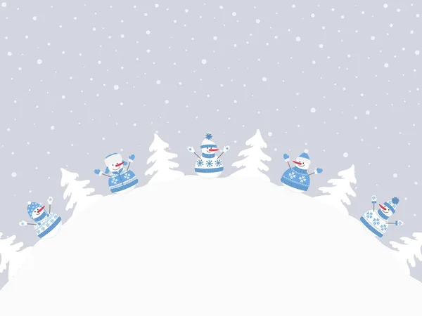 Vánoční Pozadí Sněhuláci Radují Zimních Prázdninách Pět Sněhuláků Modrých Zimních — Stockový vektor