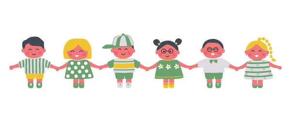 Happy Children Holding Hands Baby Girls Baby Boys Cute Cartoon — Stockvector