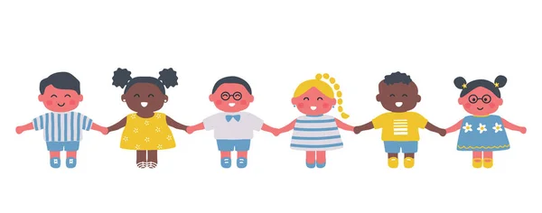 Happy Children Holding Hands Diverse Group Baby Girls Baby Boys — стоковый вектор