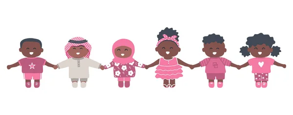 Diverse Group Baby Girls Baby Boys Children Holding Hands Cute — стоковый вектор