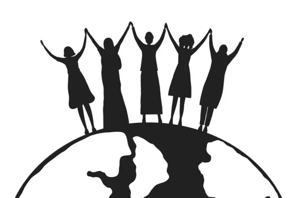 Чорні Силуети Жінок Міжнародний Жіночий День Жінки Тримають Руки Стоять — стоковий вектор