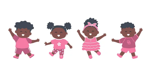 Kleine Zwarte Kinderen Dansen Groep Zwarte Meisjes Zwarte Jongens Hebben — Stockvector
