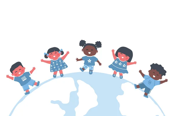 Kinderen Dansen Wereld Diverse Groepen Kinderen Hebben Plezier Gelukkige Baby — Stockvector