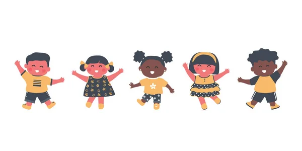 Kleine Kinderen Dansen Multiculturele Groep Kinderen Hebben Plezier Gelukkige Baby — Stockvector