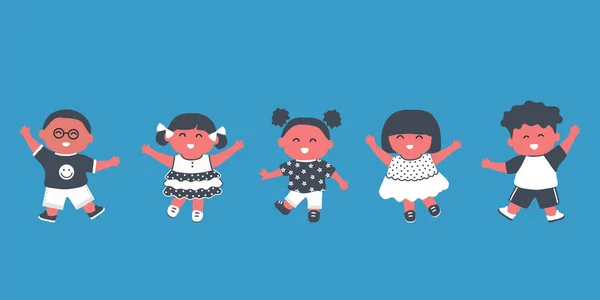 Los Niños Bailan Grupo Niñas Niños Divierten Lindos Personajes Dibujos — Vector de stock