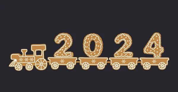 Comboio Gengibre Treine Com Biscoitos Natal Forma Números 2024 Ano — Vetor de Stock
