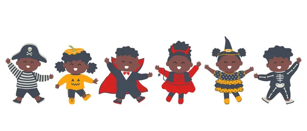 Halloween Kids Party Cute Black Children Dance Halloween Costumes Witch — Stock Vector