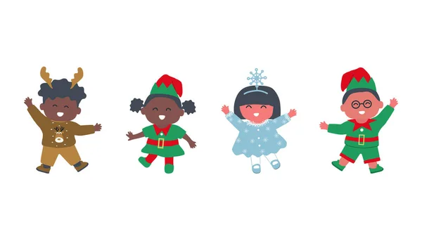 Festa Dei Bambini Natale Carini Bambini Costume Ballo Natale Albero — Vettoriale Stock