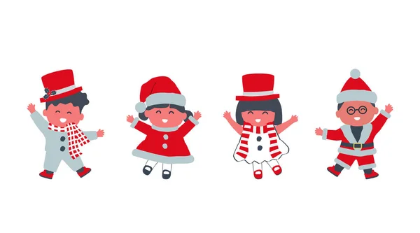 Christmas Kids Party Cute Children Dance Holiday Costumes Santa Claus — Stock Vector