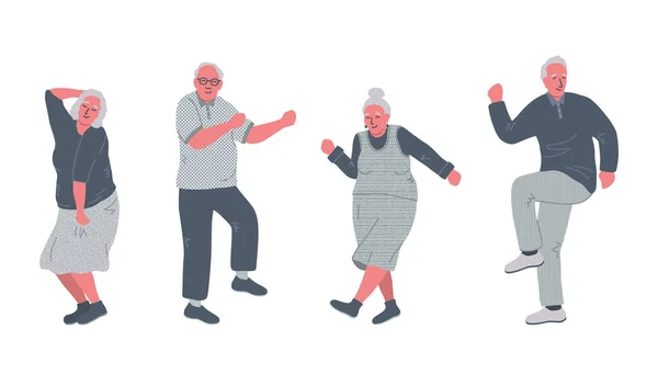先輩を踊ってる 陽気退職者 老人と老婦人は楽しさとダンスを持っています 積極的な高齢者 ベクターイラスト ストックベクター