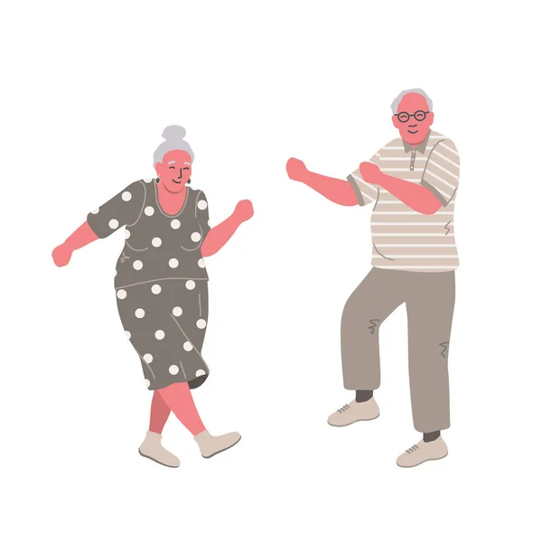 Τελειόφοιτοι Χαρούμενοι Ηλικιωμένοι Γέροι Και Γριές Διασκεδάζουν Και Χορεύουν Θετικά — Διανυσματικό Αρχείο