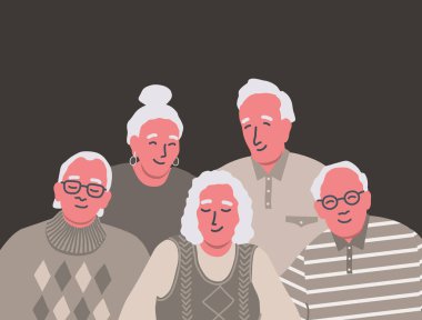 Elderly men and elderly women are standing together. Community of senior people. Vector illustration clipart