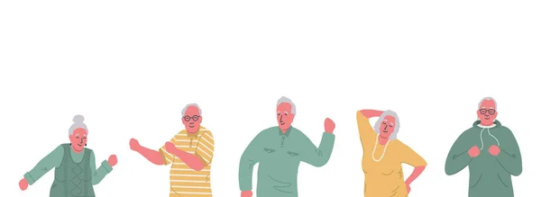 老年人跳舞 快乐的老年人 老男人和老女人有乐趣和跳舞 积极活跃的人 矢量说明 — 图库矢量图片