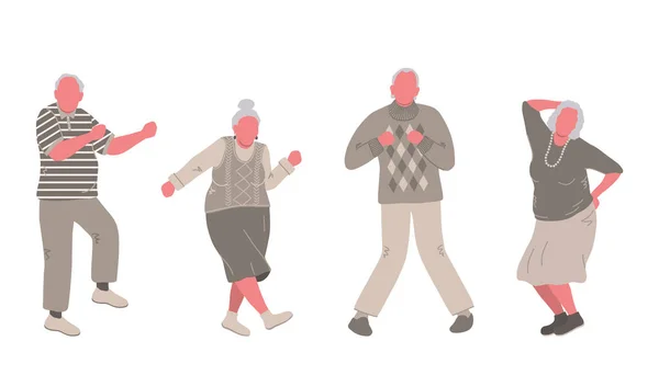 Τελειόφοιτοι Ηλικιωμένοι Γέροι Και Γριές Διασκεδάζουν Και Χορεύουν Θετικά Ενεργοί — Διανυσματικό Αρχείο