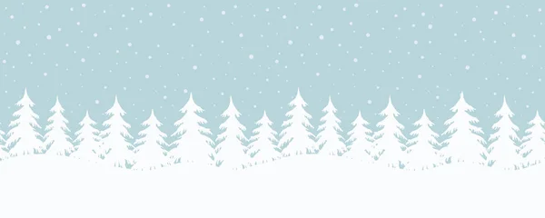 冬の風景 シームレスな国境 クリスマスの背景 白い火の木は青い背景のシルエットをしています 雪の日の冬の森 ベクトルイラスト ストックベクター