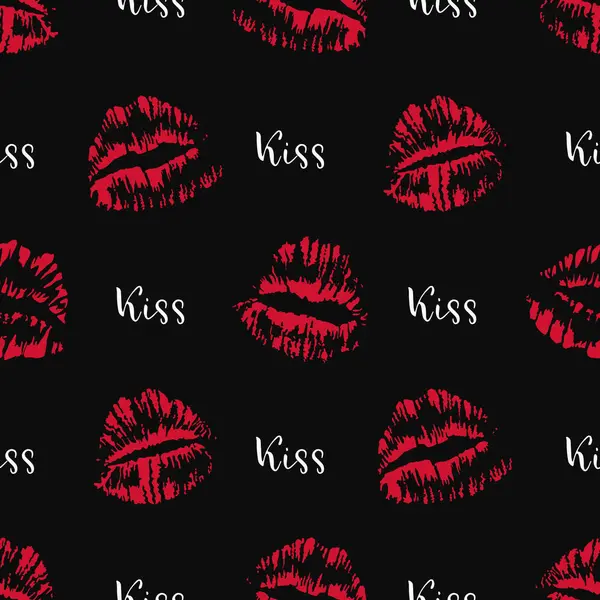 赤い女性の唇はテキストでキスします シームレスなパターン グラマーの背景 黒のベクトルイラスト ベクターグラフィックス