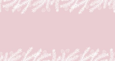 Kış Arkaplanı. Firavun şubeleriyle kusursuz bir sınır. Çerçeve. Kozalaklı fidan ağacı dalları. Pembe Arkaplanda Vektör Resimleri