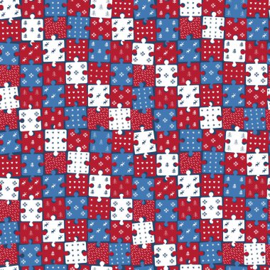 Kış Bulmacası Kalıbı. Kış Ögeleri ile Kusursuz Geometrik Kontrol Arkaplanı. Noel Tatili Yazısı. Şablon. Noel ağacı, geyik, kartanesi, kalp, yıldız, çiçek. Mavi, Kırmızı, Beyaz Vektör